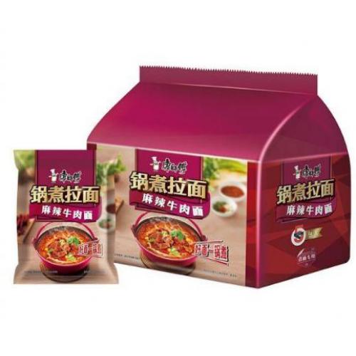 康师傅锅煮拉面 麻辣牛肉面 袋装 5连包